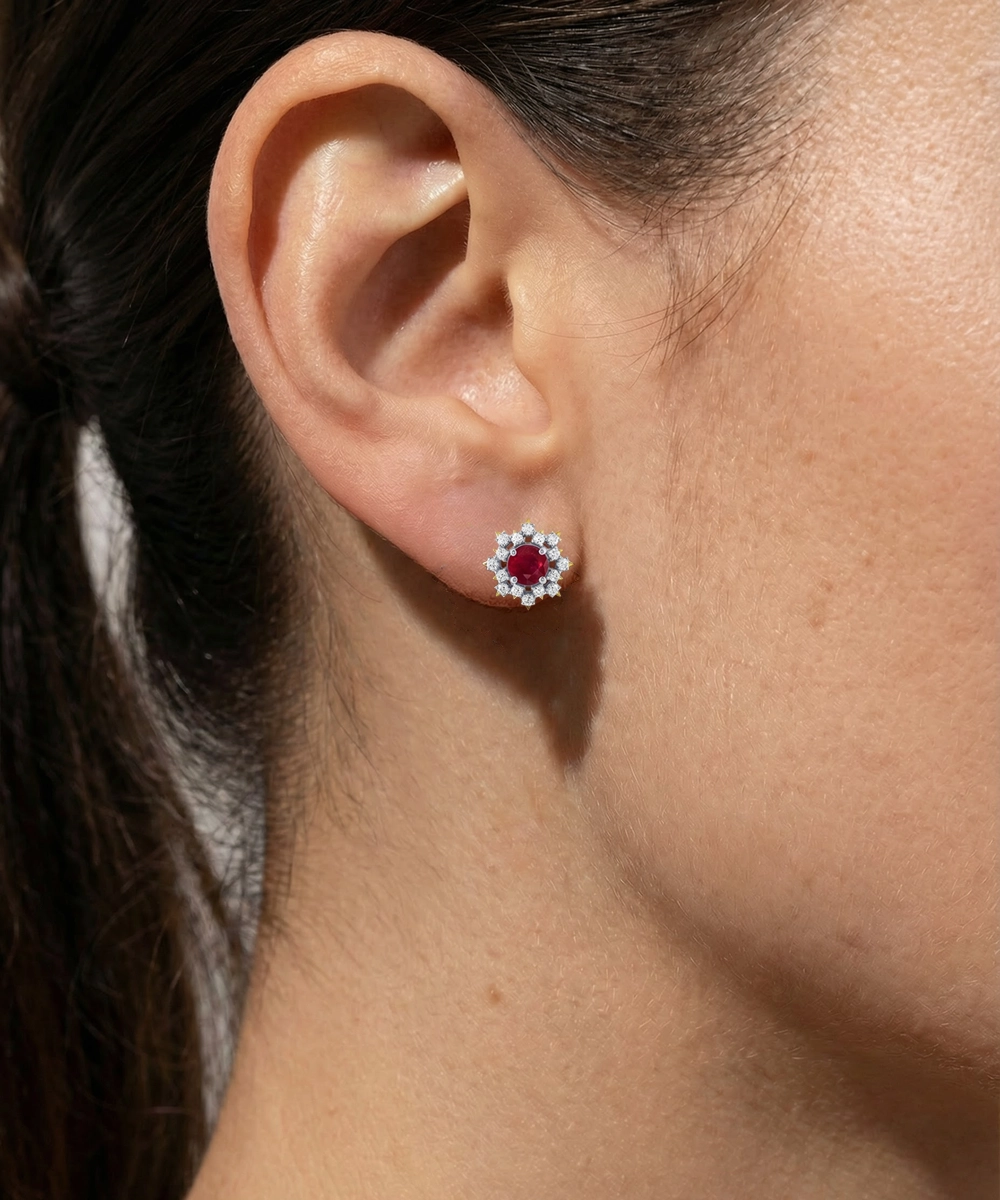 Aanika V. Ruby & Diamond Floral Cluster Studs - 2.50 Ct. T.W.