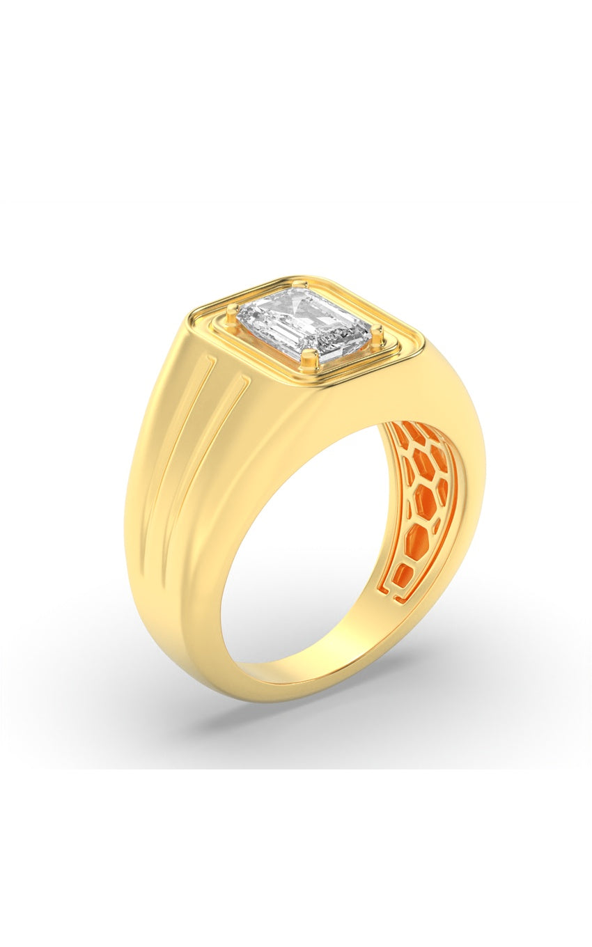 2Cttw Emerald Shaped Lab Grown Diamond (G/VS) Mens Ring in 14K Yellow Gold