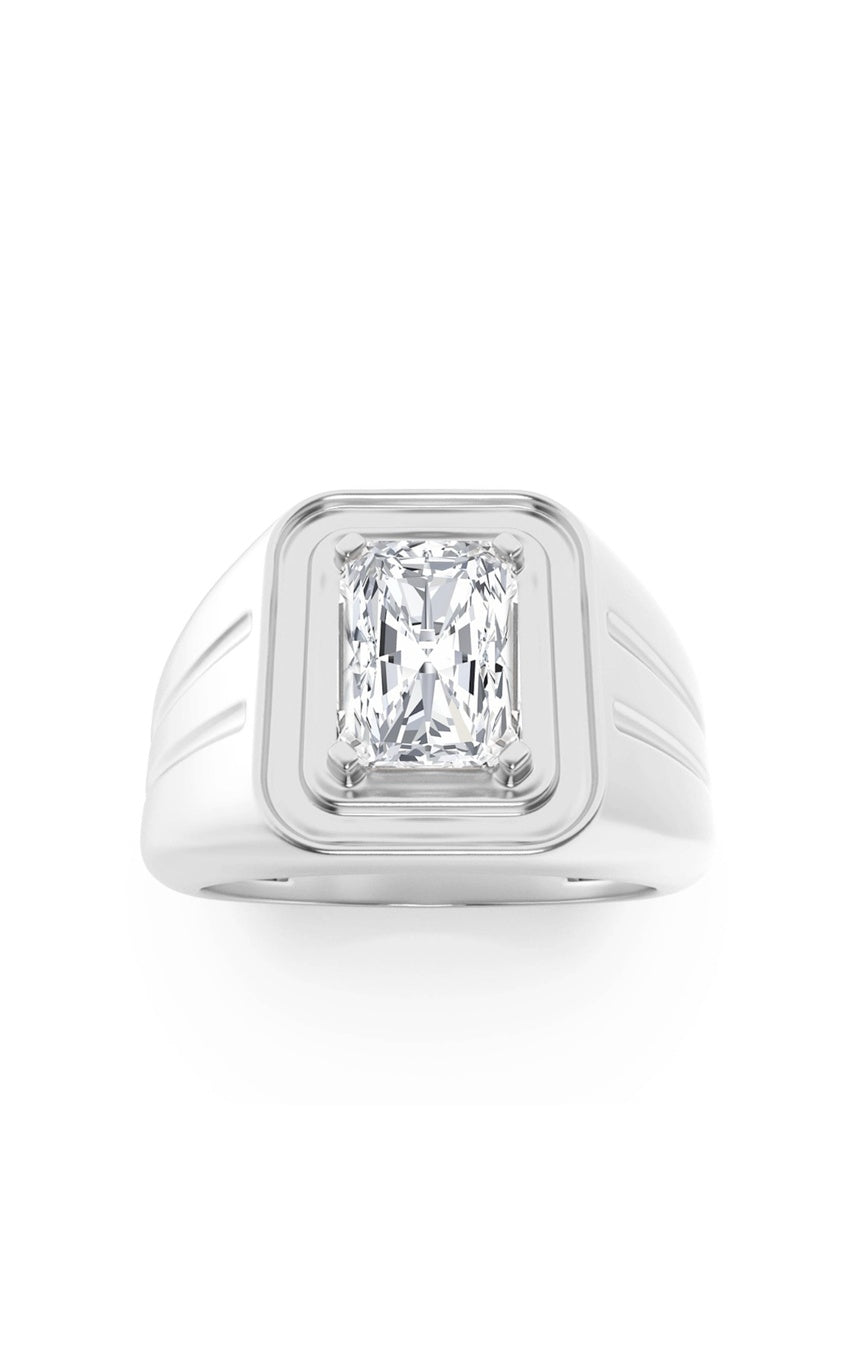 2Cttw Emerald Shaped Lab Grown Diamond (F/VS) Mens Ring in 14K White Gold