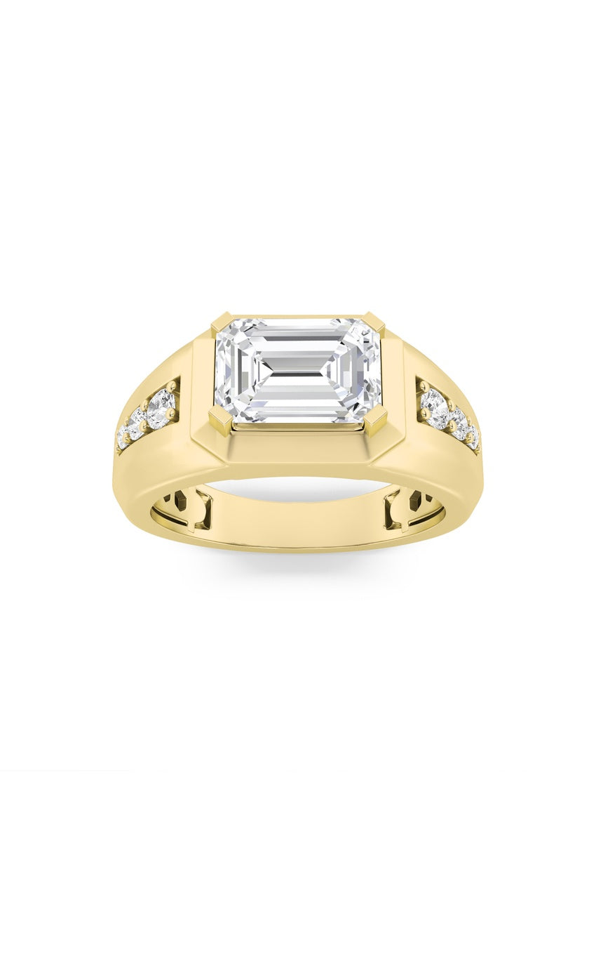 3.5Cttw Emerald Shaped Lab Grown Diamond (F/VS) Mens Ring in 14K Gold