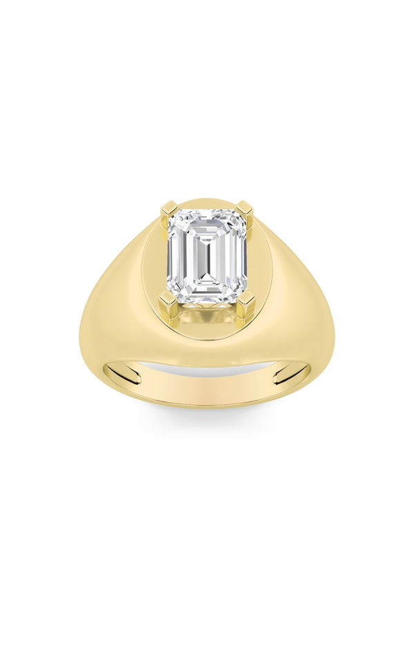 3Cttw Emerald Shaped Lab Grown Diamond (F/VS) Men's Ring in 14K Gold