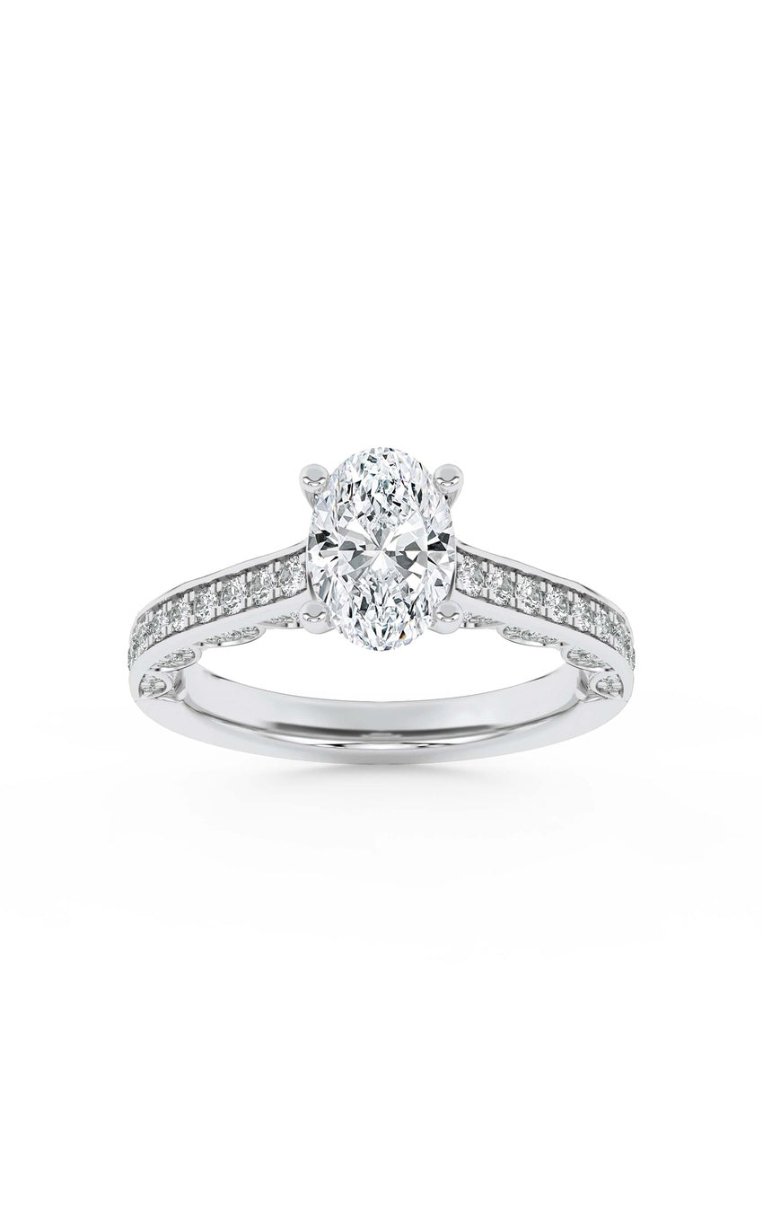2Cttw Oval Shaped Lab Grown Diamond (F/VS) Accented Engagement Ring in 14K Gold