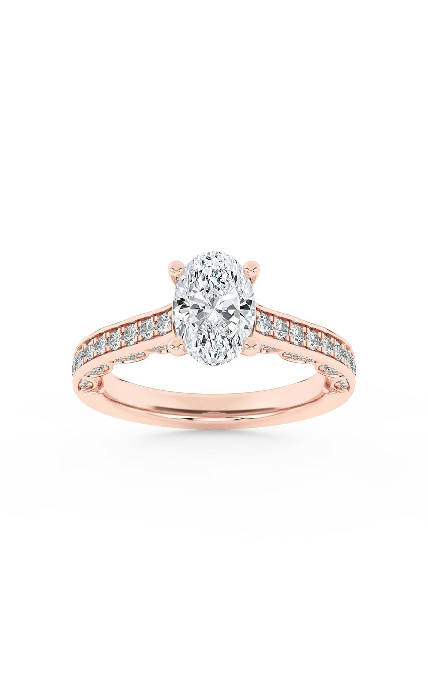2Cttw Oval Shaped Lab Grown Diamond (F/VS) Accented Engagement Ring in 14K Gold
