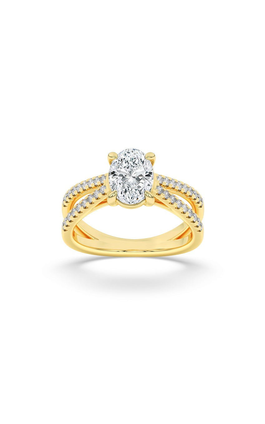 2Cttw Oval Shaped Lab Grown Diamond (F/VS) Cross Shank Accented Engagement Ring in 14K Gold