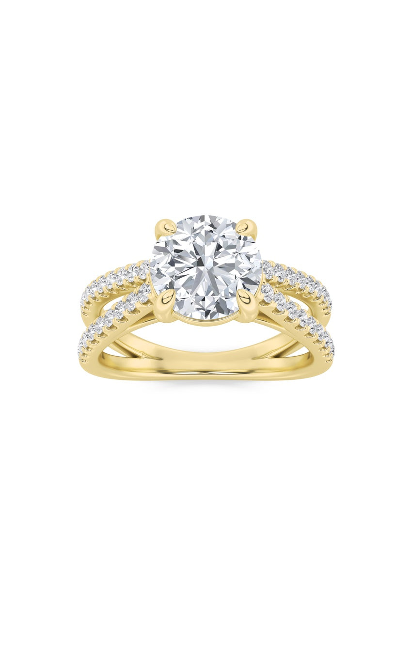 2Cttw Round Shaped Lab Grown Diamond (F/VS) Cross Shank Accented Engagement Ring in 14K Gold