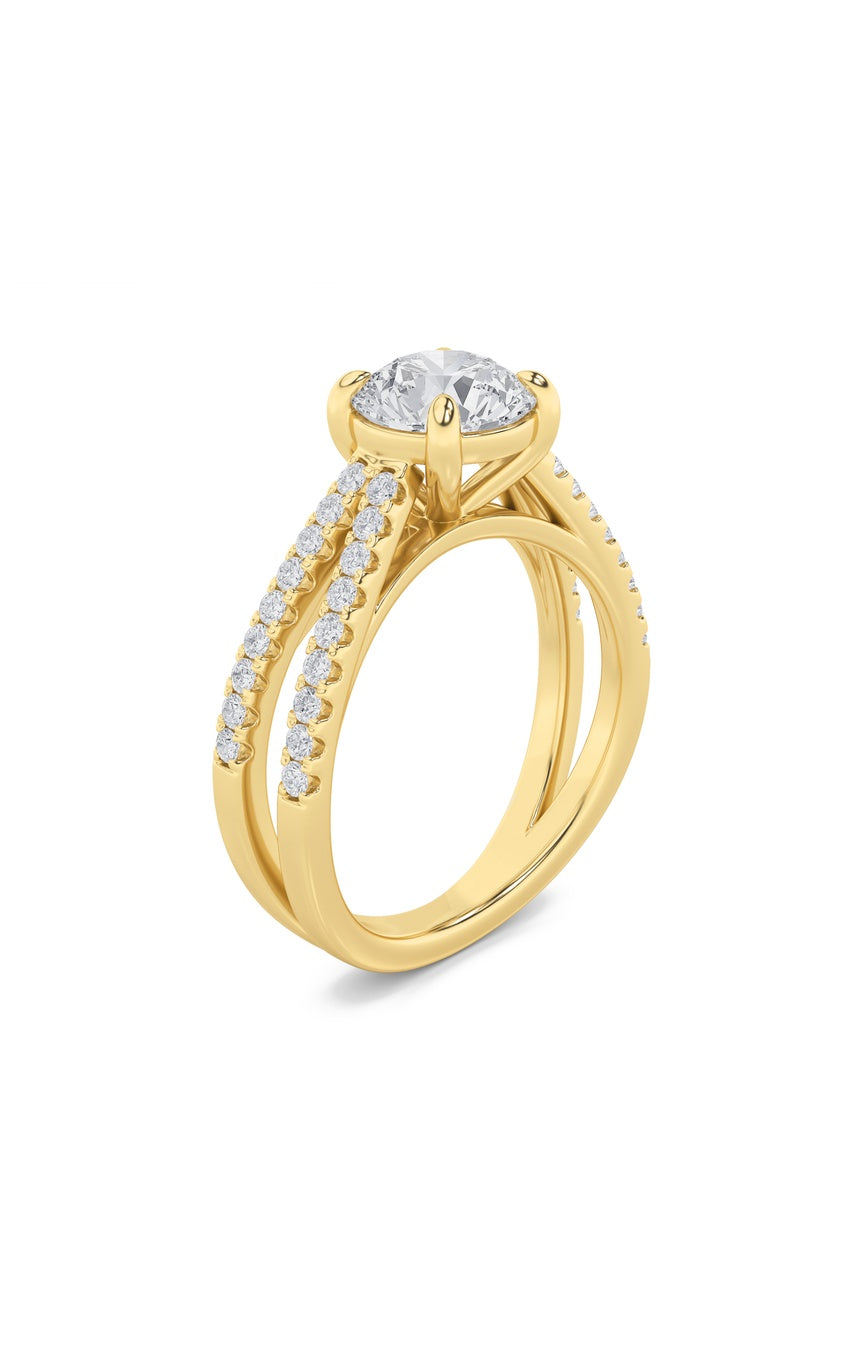 2Cttw Round Shaped Lab Grown Diamond (F/VS) Cross Shank Accented Engagement Ring in 14K Gold