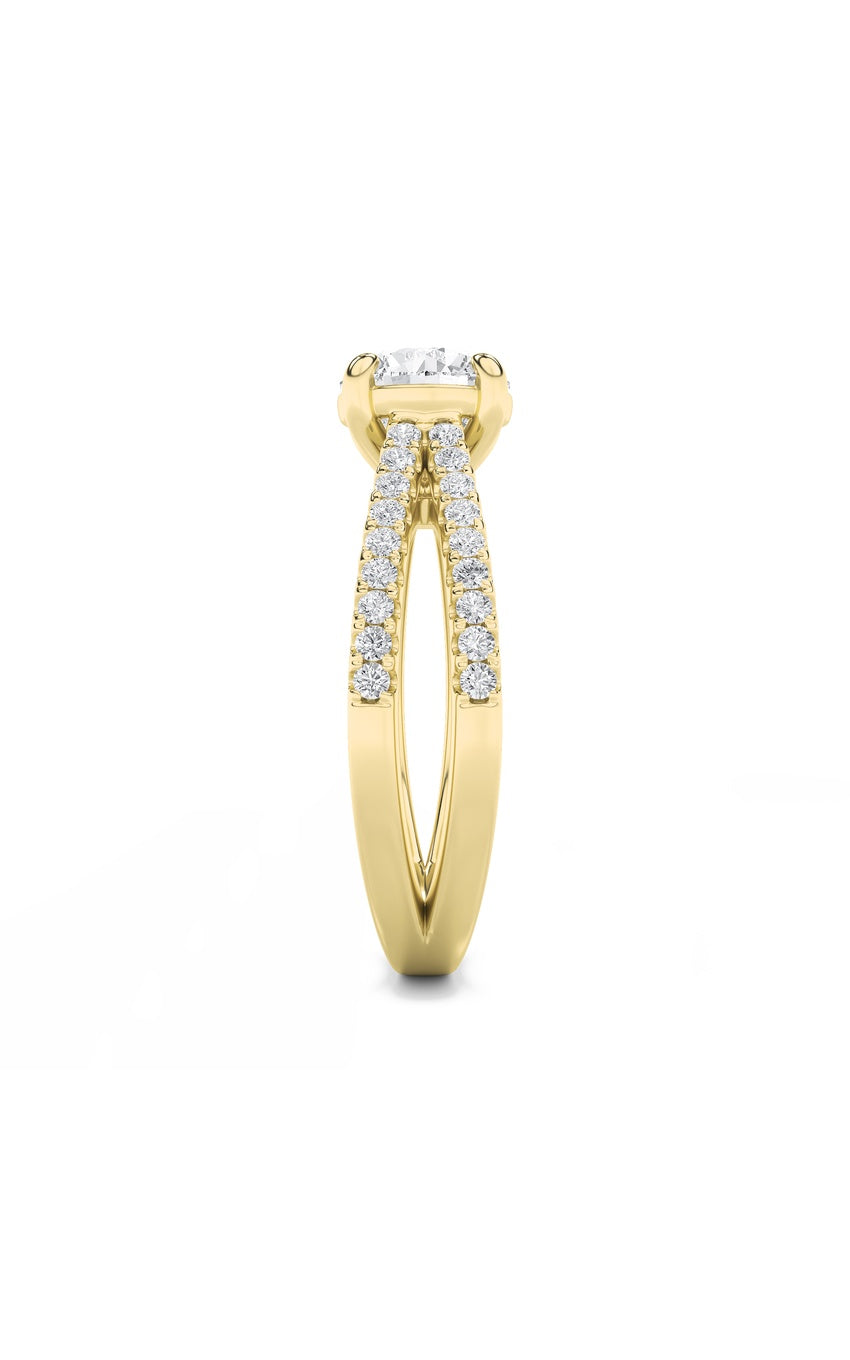 2Cttw Round Shaped Lab Grown Diamond (F/VS) Cross Shank Accented Engagement Ring in 14K Gold