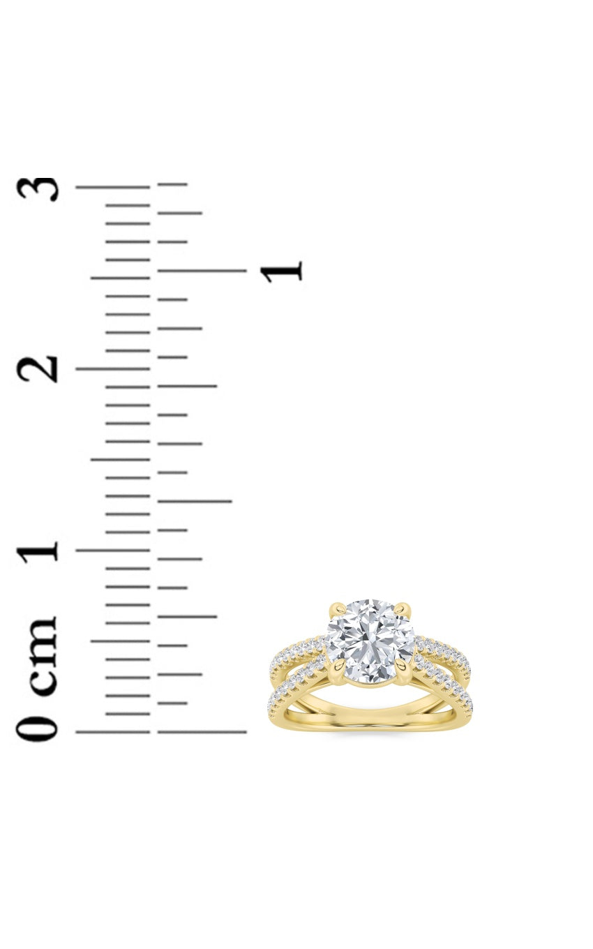 2Cttw Round Shaped Lab Grown Diamond (F/VS) Cross Shank Accented Engagement Ring in 14K Gold