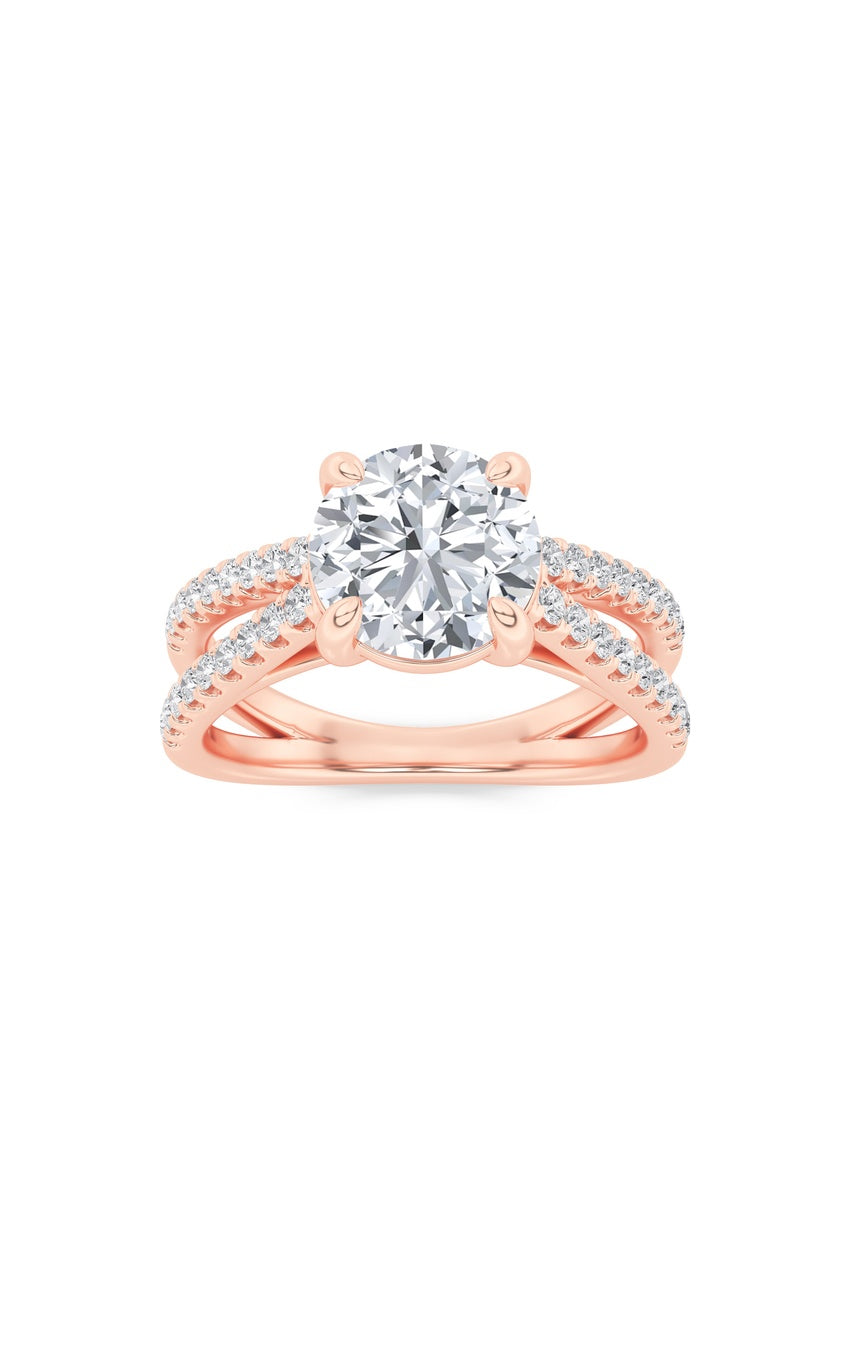 2Cttw Round Shaped Lab Grown Diamond (F/VS) Cross Shank Accented Engagement Ring in 14K Gold