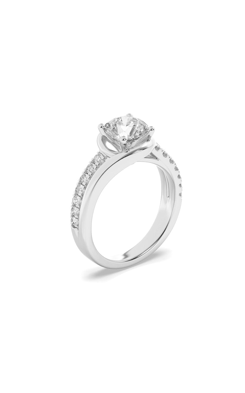 2Cttw Round Shaped Lab Grown Diamond (G/VS) Swirl Shank Accented Engagement Ring in 14K Gold