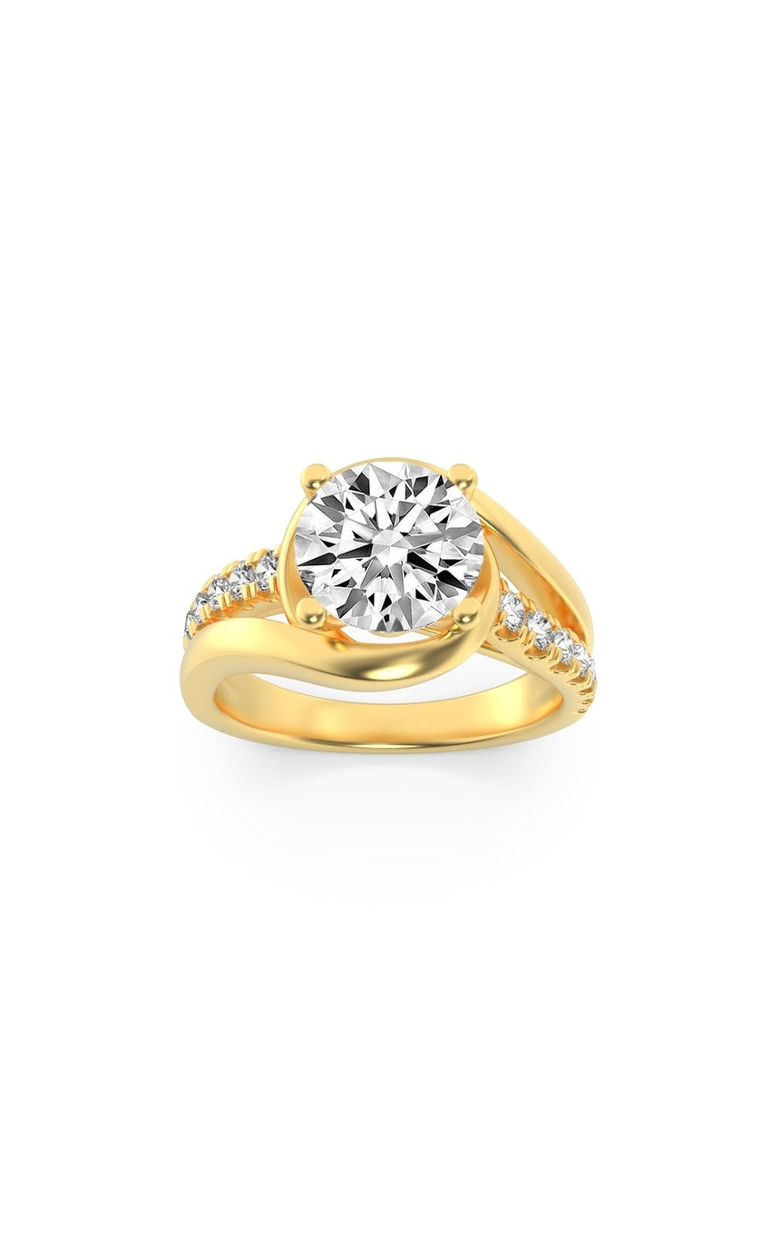 2Cttw Round Shaped Lab Grown Diamond (G/VS) Swirl Shank Accented Engagement Ring in 14K Gold