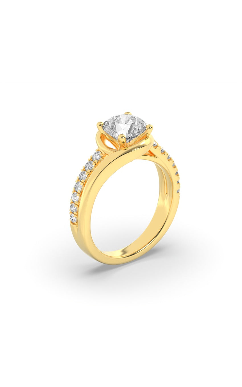 2Cttw Round Shaped Lab Grown Diamond (G/VS) Swirl Shank Accented Engagement Ring in 14K Gold