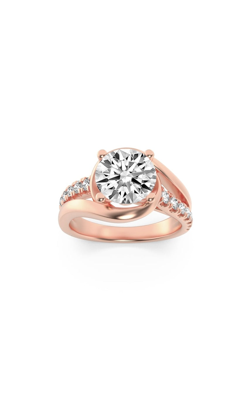 2Cttw Round Shaped Lab Grown Diamond (G/VS) Swirl Shank Accented Engagement Ring in 14K Gold