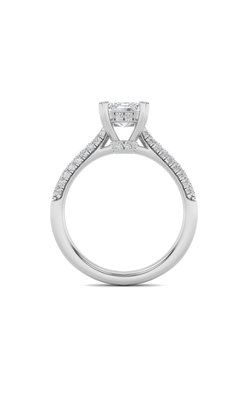 3Cttw Emerald Shaped Lab Grown Diamond (F/VS) Triple Row Accented Engagement Ring in 14K Gold