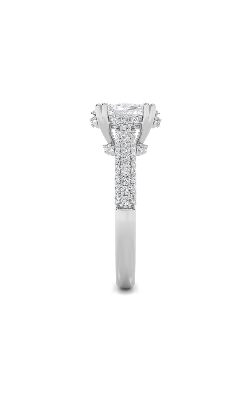 3Cttw Oval Shaped Lab Grown Diamond (F/VS) TripleRow Accented Engagement Ring in 14K Gold