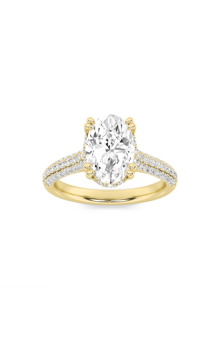 3Cttw Oval Shaped Lab Grown Diamond (F/VS) TripleRow Accented Engagement Ring in 14K Gold