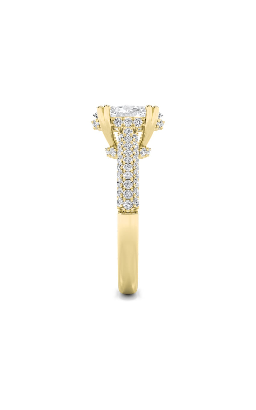3Cttw Oval Shaped Lab Grown Diamond (F/VS) TripleRow Accented Engagement Ring in 14K Gold
