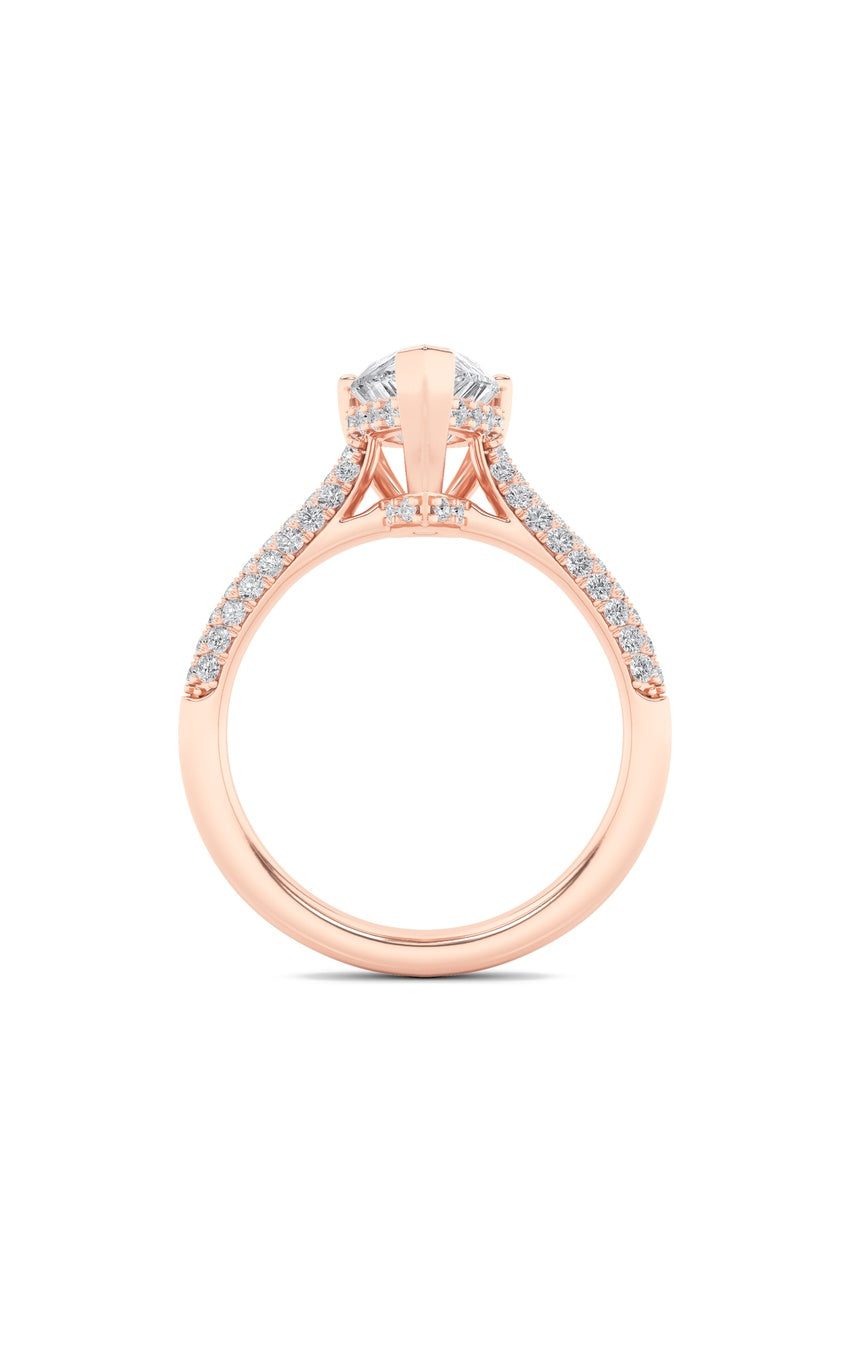 3Cttw Pear Shaped Lab Grown Diamond (F/VS) Triple Row Accented Engagement Ring in 14K Gold