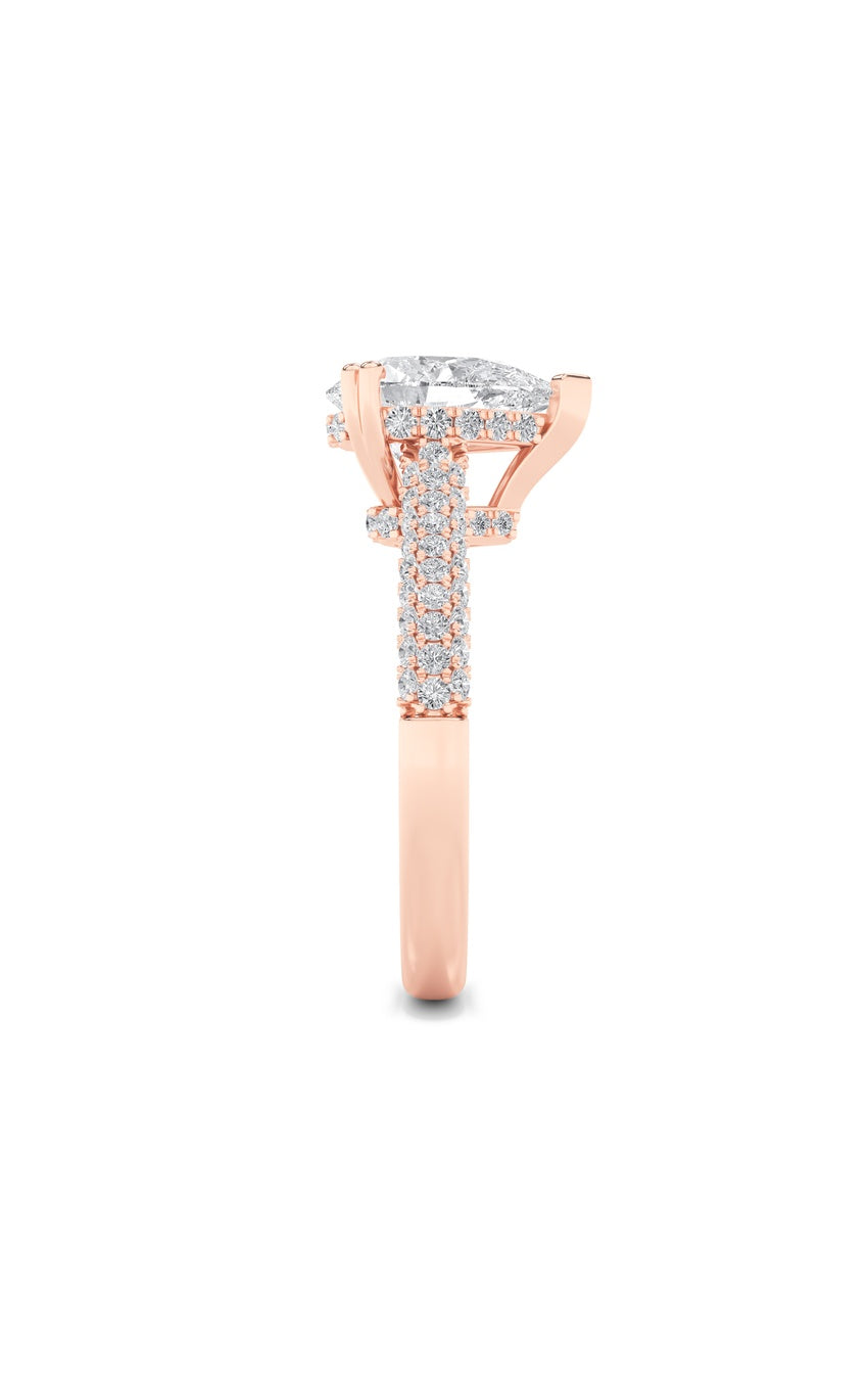 3Cttw Pear Shaped Lab Grown Diamond (F/VS) Triple Row Accented Engagement Ring in 14K Gold