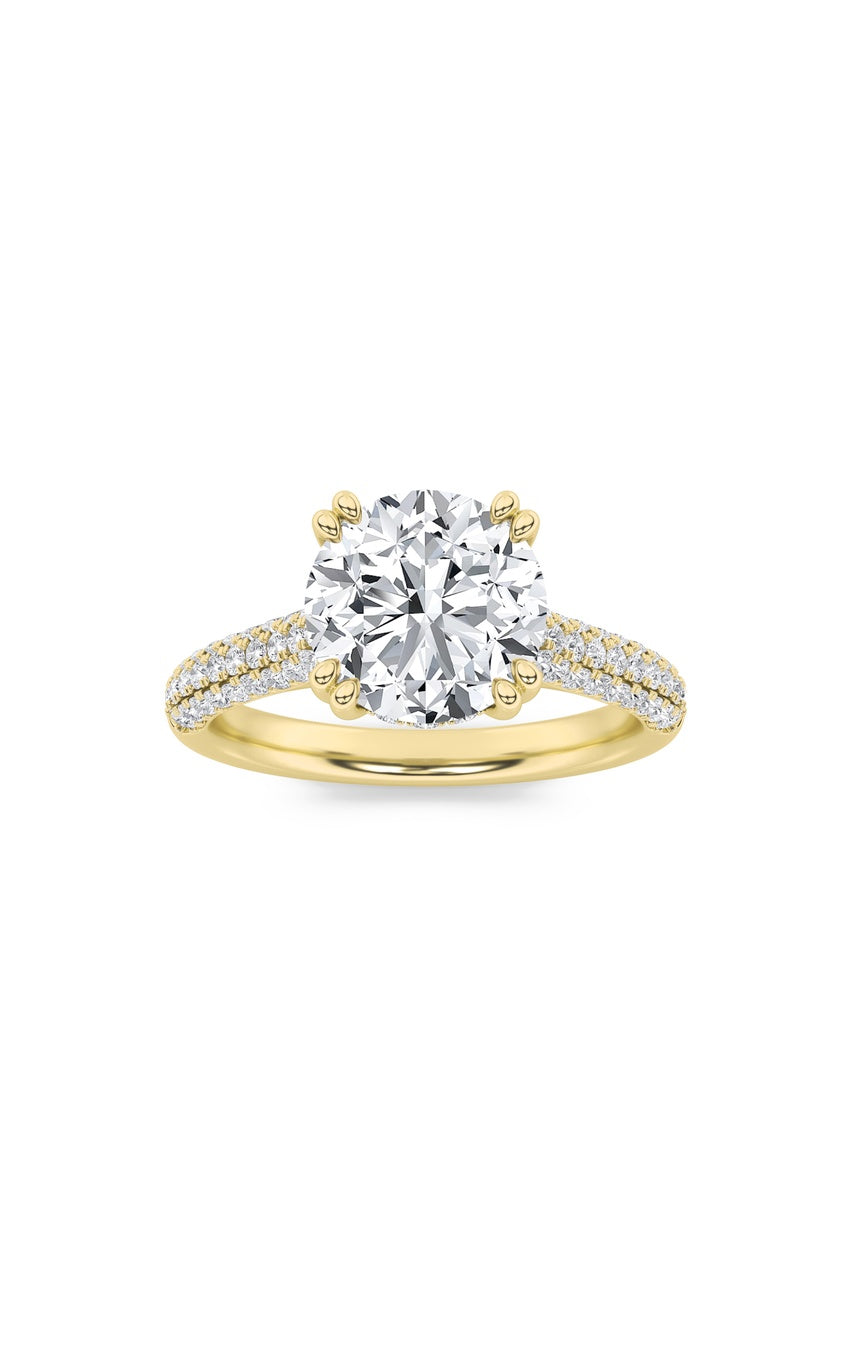 3Cttw Round Shaped Lab Grown Diamond (F/VS) Triple Row Accented Engagement Ring in 14K Gold