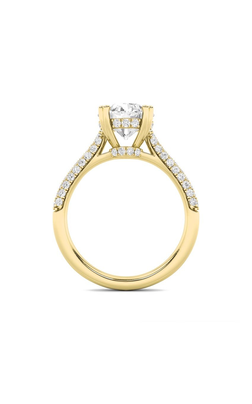 3Cttw Round Shaped Lab Grown Diamond (F/VS) Triple Row Accented Engagement Ring in 14K Gold
