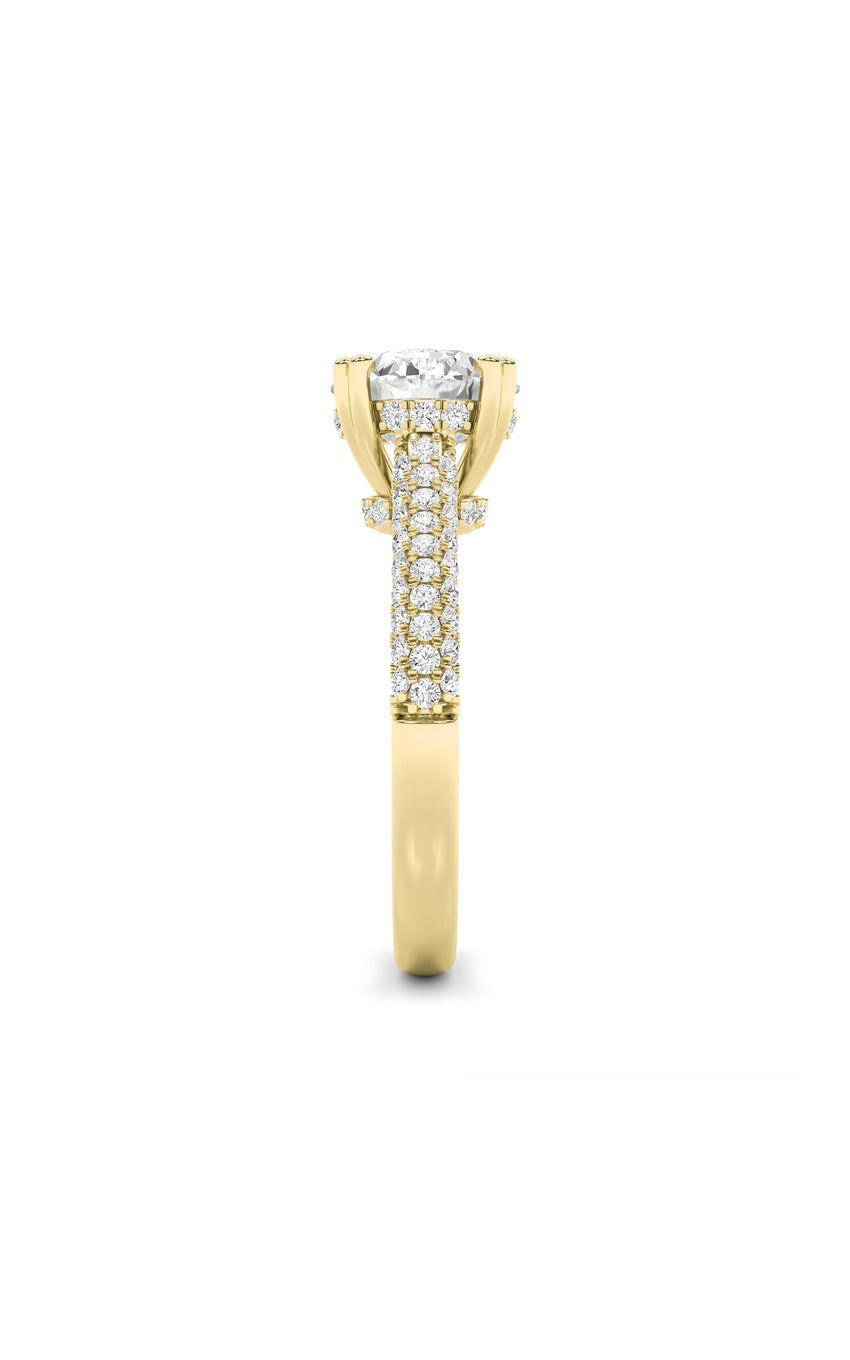 3Cttw Round Shaped Lab Grown Diamond (F/VS) Triple Row Accented Engagement Ring in 14K Gold