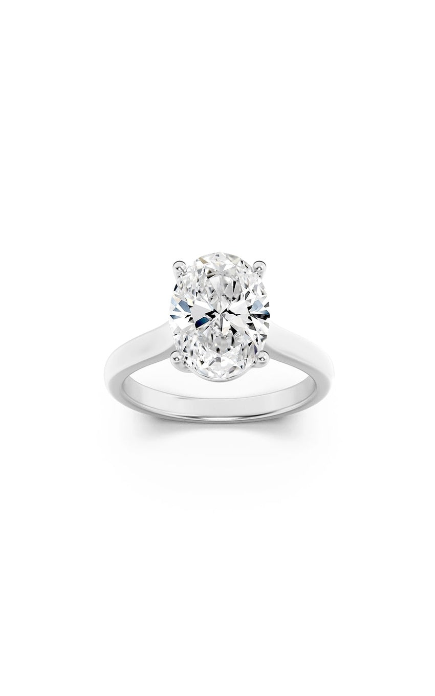 1.5Cttw Oval Shaped Lab Grown Diamond (F/VS) Plain Cathedral Trellis Shank Solitaire Engagement Ring in 14K Gold