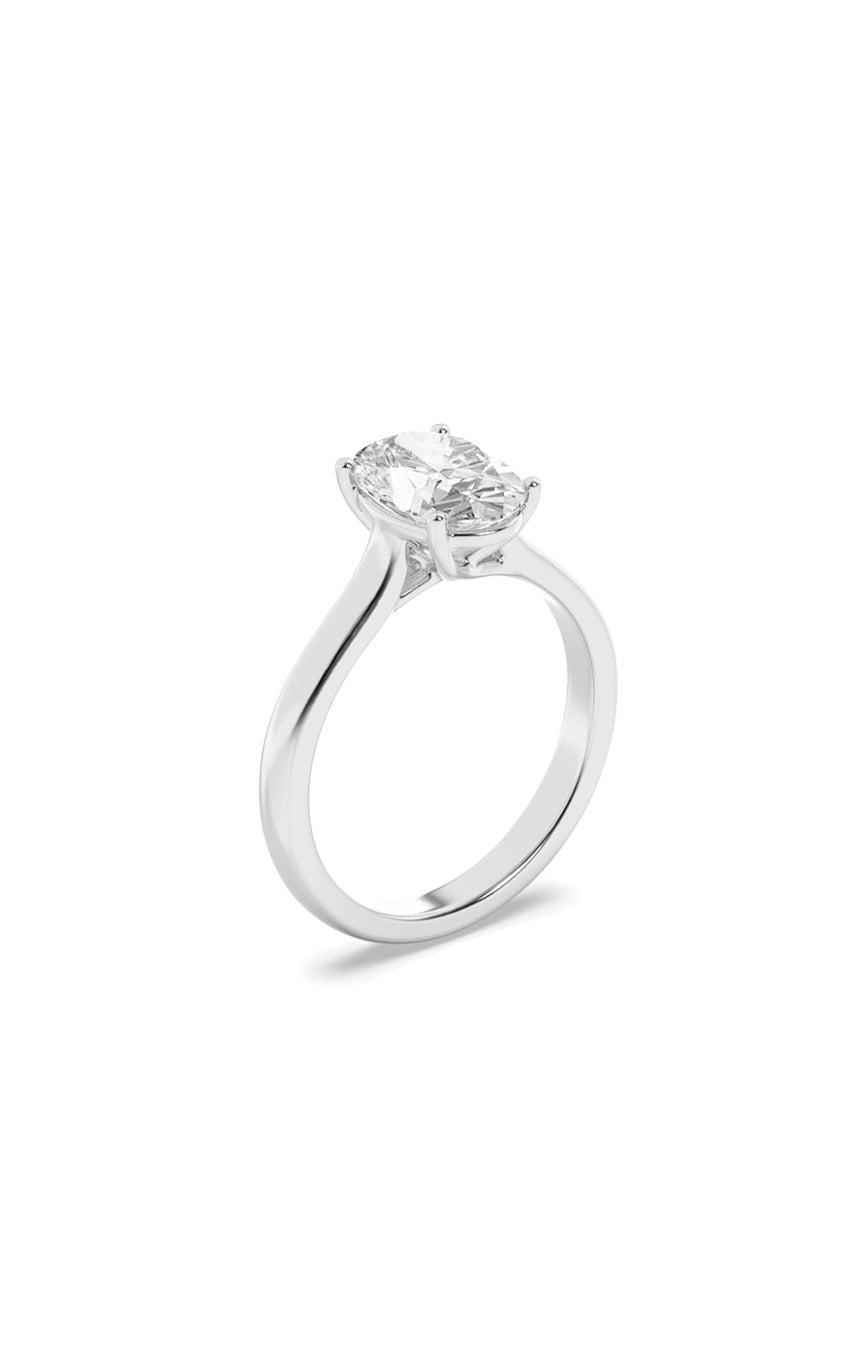 1.5Cttw Oval Shaped Lab Grown Diamond (F/VS) Plain Cathedral Trellis Shank Solitaire Engagement Ring in 14K Gold