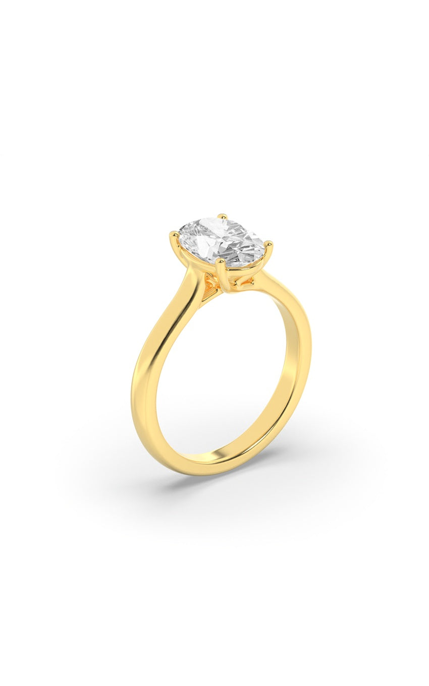 1.5Cttw Oval Shaped Lab Grown Diamond (F/VS) Plain Cathedral Trellis Shank Solitaire Engagement Ring in 14K Gold