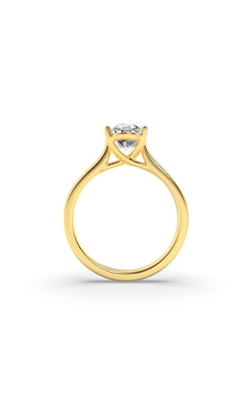 1.5Cttw Oval Shaped Lab Grown Diamond (F/VS) Plain Cathedral Trellis Shank Solitaire Engagement Ring in 14K Gold
