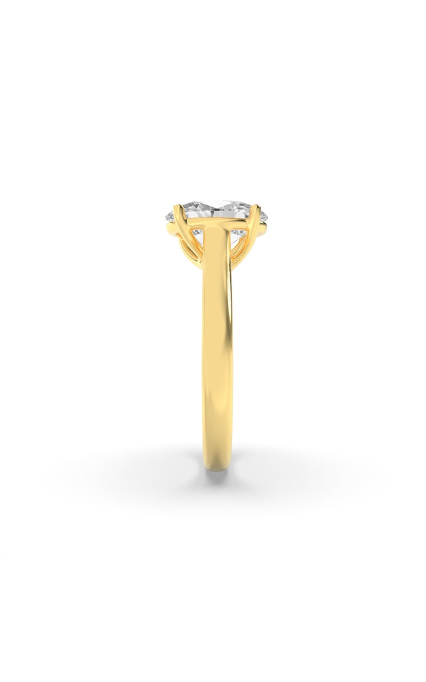 1.5Cttw Oval Shaped Lab Grown Diamond (F/VS) Plain Cathedral Trellis Shank Solitaire Engagement Ring in 14K Gold