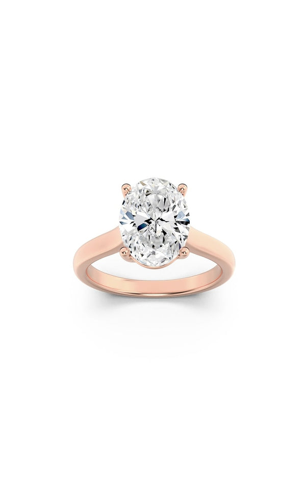 2Cttw Oval Shaped Lab Grown Diamond (F/VS) Plain Cathedral Trellis Shank Solitaire Engagement Ring in 14K Gold