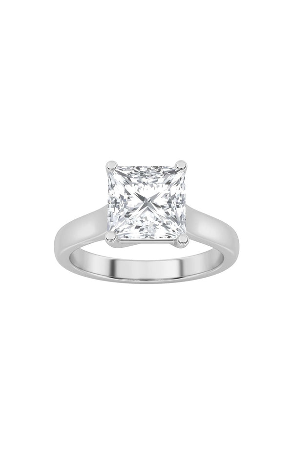2Cttw Princess Shaped Lab Grown Diamond (F/VS) Plain Cathedral Trellis Shank Solitaire Engagement Ring in 14K Gold