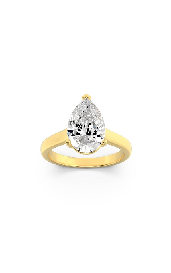 1Cttw Pear Shaped Lab Grown Diamond (F/VS) Plain Cathedral Trellis Shank Solitaire Engagement Ring in 14K Gold