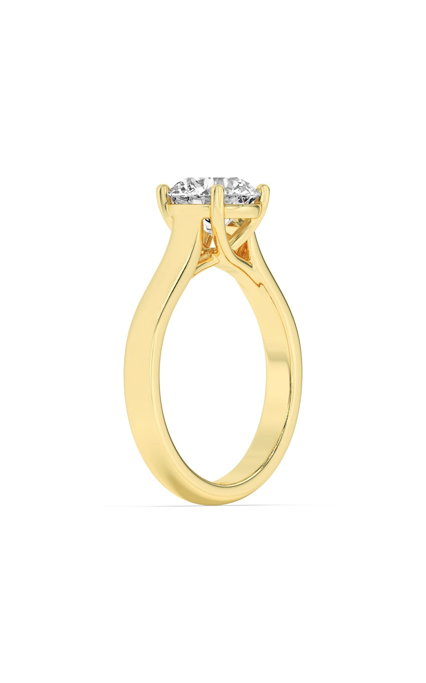 1Cttw Round Shaped Lab Grown Diamond (F/VS) Plain Cathedral Trellis Shank Solitaire Engagement Ring in 14K Gold