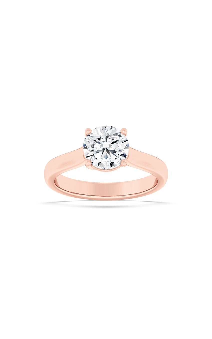 1Cttw Round Shaped Lab Grown Diamond (F/VS) Plain Cathedral Trellis Shank Solitaire Engagement Ring in 14K Gold