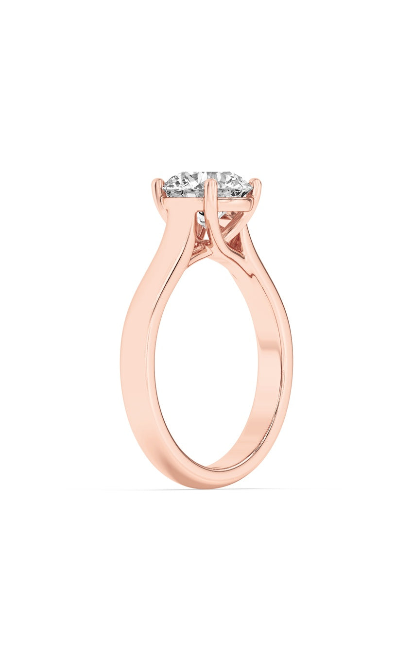 1Cttw Round Shaped Lab Grown Diamond (F/VS) Plain Cathedral Trellis Shank Solitaire Engagement Ring in 14K Gold