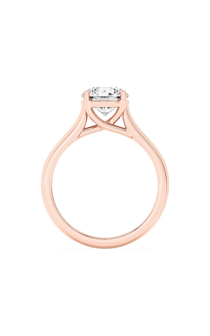 1Cttw Round Shaped Lab Grown Diamond (F/VS) Plain Cathedral Trellis Shank Solitaire Engagement Ring in 14K Gold