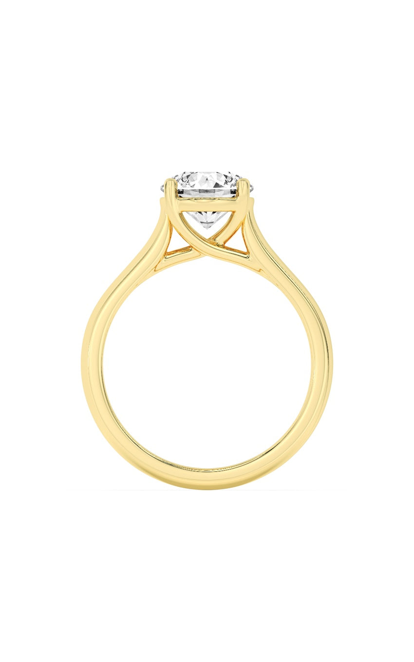 2Cttw Round Shaped Lab Grown Diamond (F/VS) Plain Cathedral Trellis Shank Solitaire Engagement Ring in 14K Gold