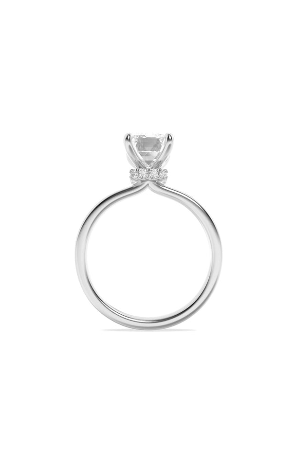 1Cttw Emerald Shaped Lab Grown Diamond (F/VS) Hidden Halo Plain Shank Engagement Ring in 14K Gold