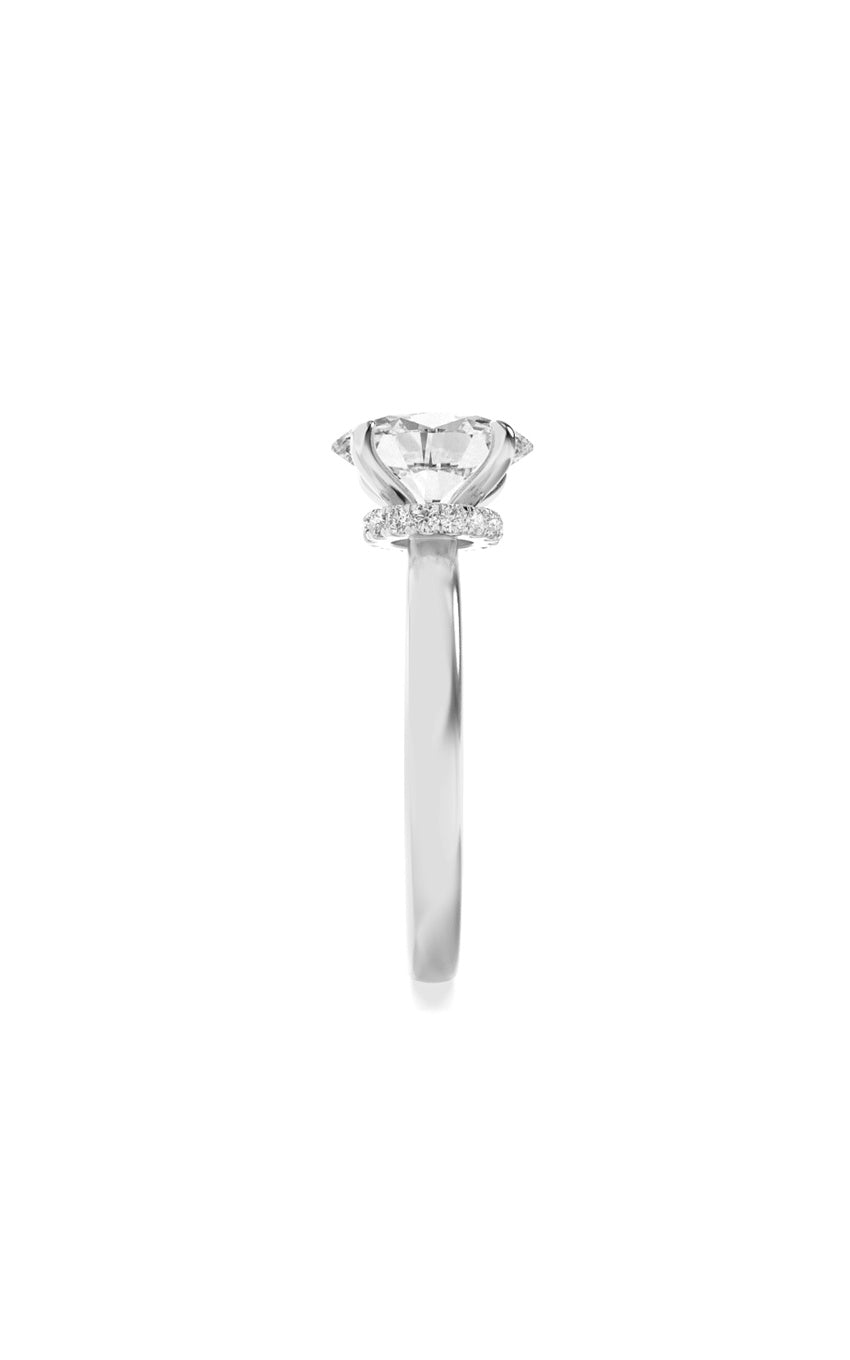 1Cttw Oval Shaped Lab Grown Diamond (F/VS) Hidden Halo Plain Shank Engagement Ring in 14K Gold