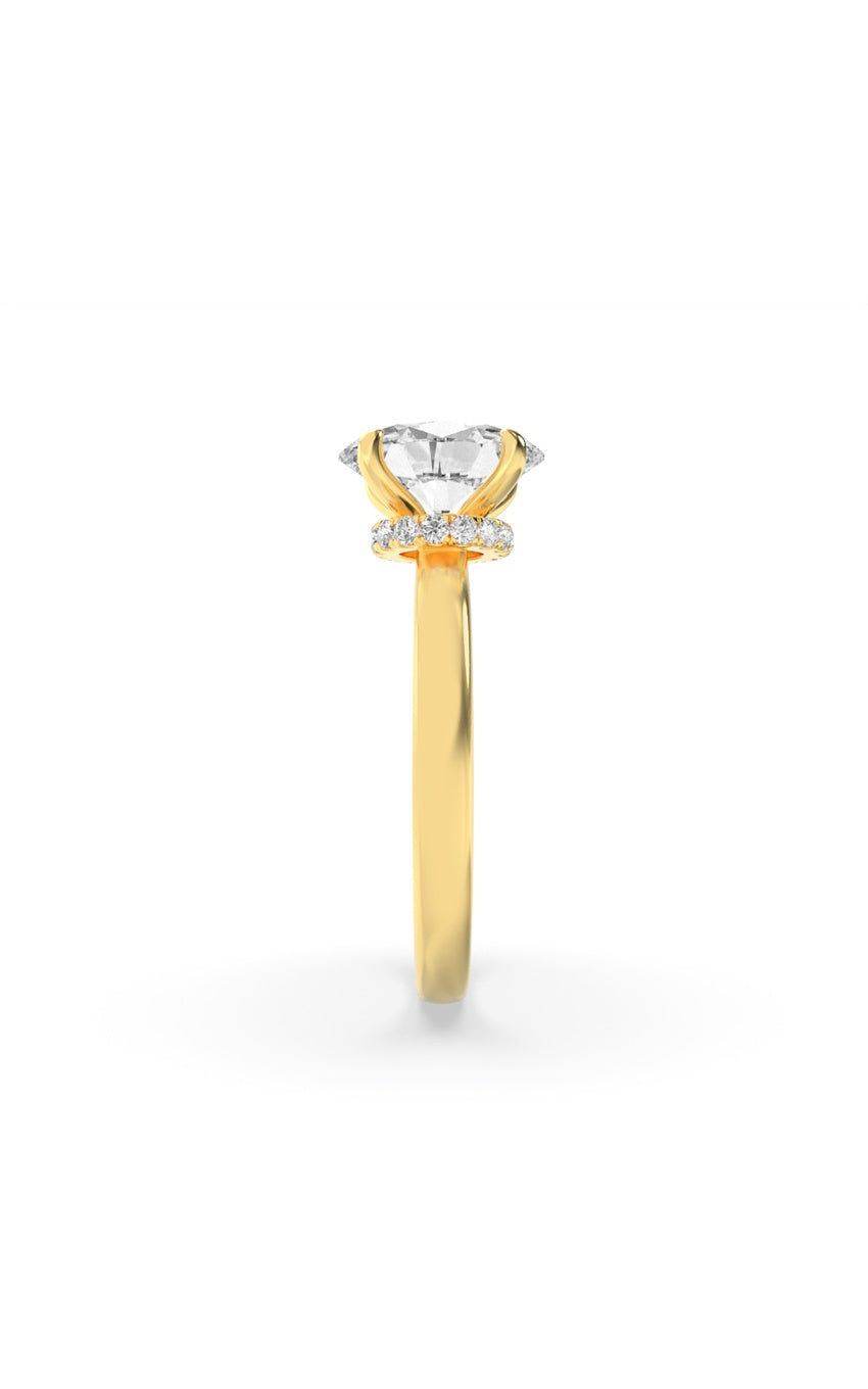 1Cttw Oval Shaped Lab Grown Diamond (F/VS) Hidden Halo Plain Shank Engagement Ring in 14K Gold