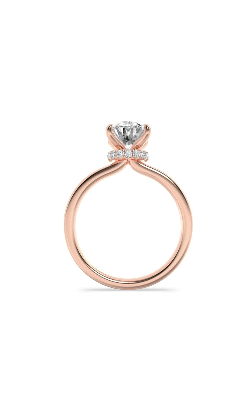 1Cttw Oval Shaped Lab Grown Diamond (F/VS) Hidden Halo Plain Shank Engagement Ring in 14K Gold