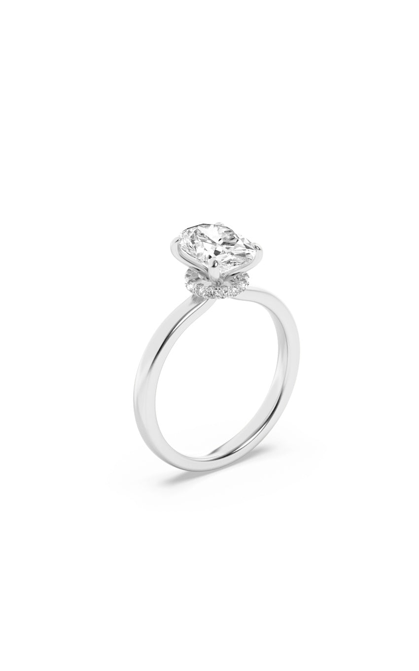 2Cttw Oval Shaped Lab Grown Diamond (F/VS) Hidden Halo Plain Shank Engagement Ring in 14K Gold