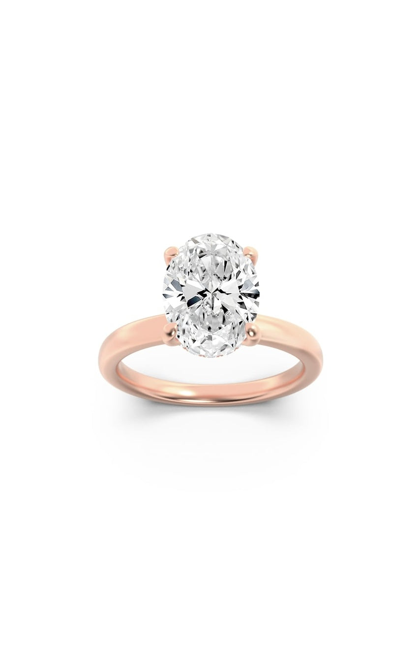 2Cttw Oval Shaped Lab Grown Diamond (F/VS) Hidden Halo Plain Shank Engagement Ring in 14K Gold