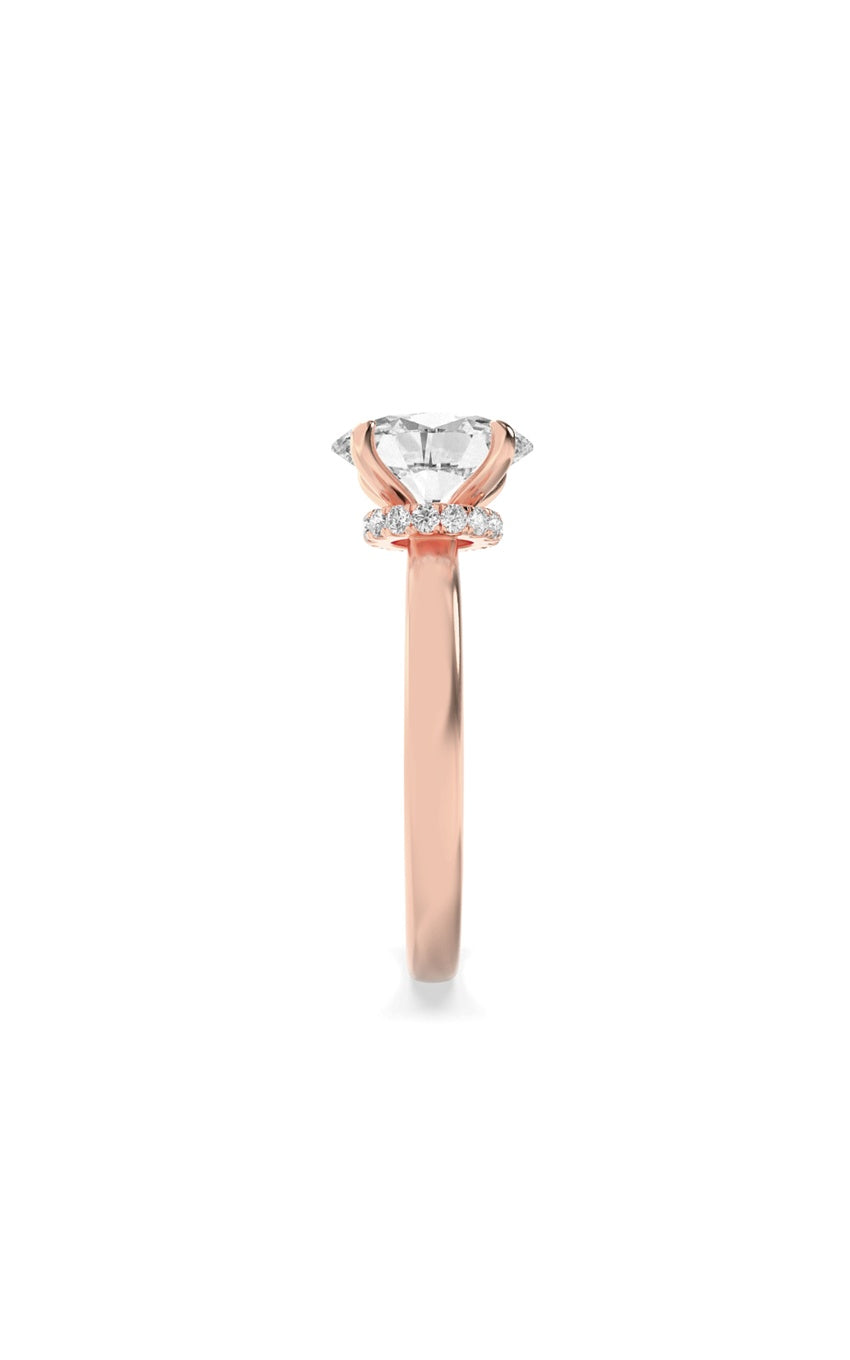 2Cttw Oval Shaped Lab Grown Diamond (F/VS) Hidden Halo Plain Shank Engagement Ring in 14K Gold
