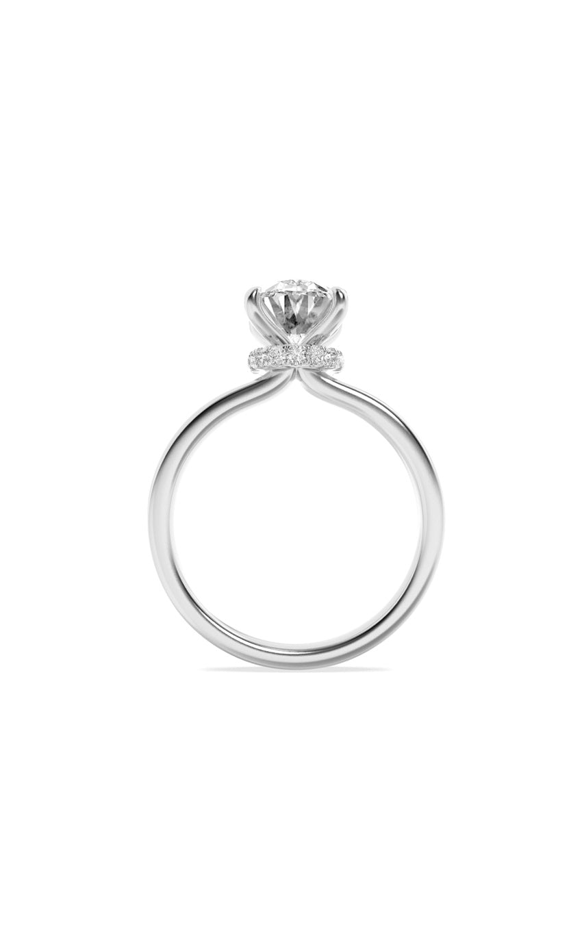 3Cttw Oval Shaped Lab Grown Diamond (F/VS) Hidden Halo Plain Shank Engagement Ring in 14K Gold