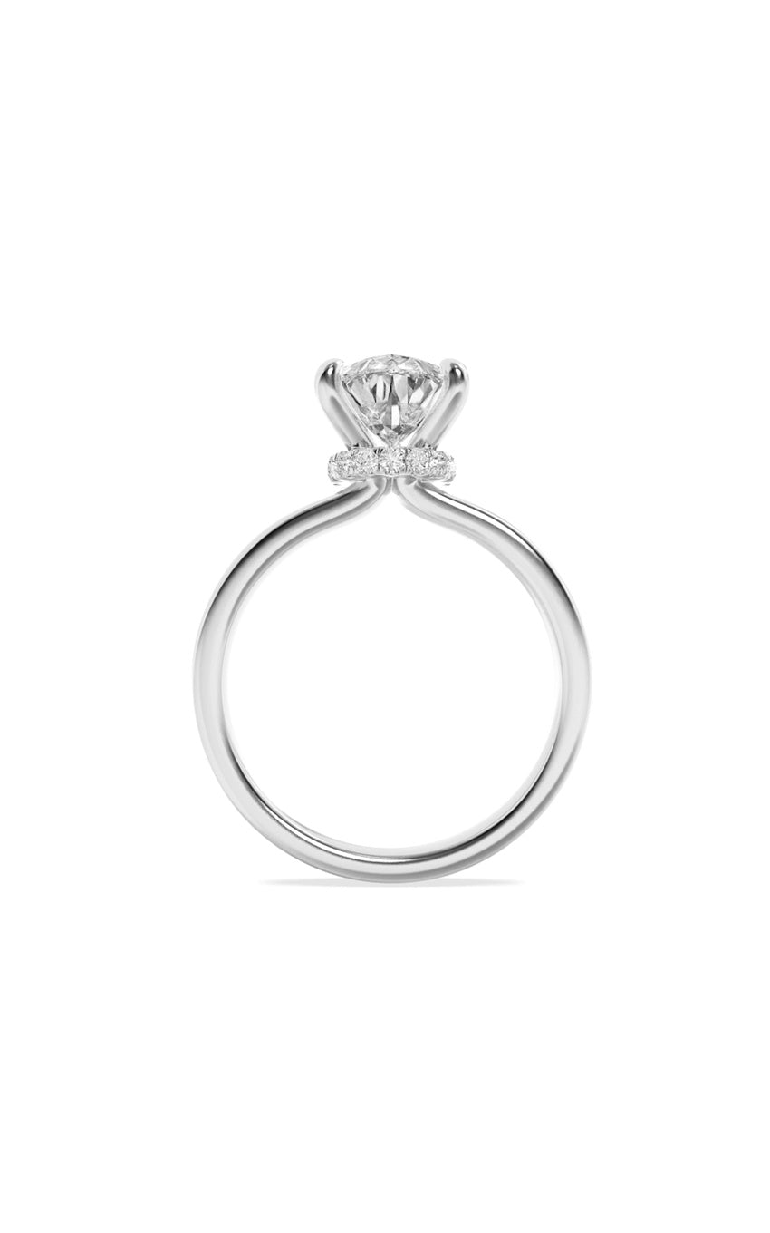 2Cttw Pear Shaped Lab Grown Diamond (F/VS) Hidden Halo Plain Shank Engagement Ring in 14K Gold