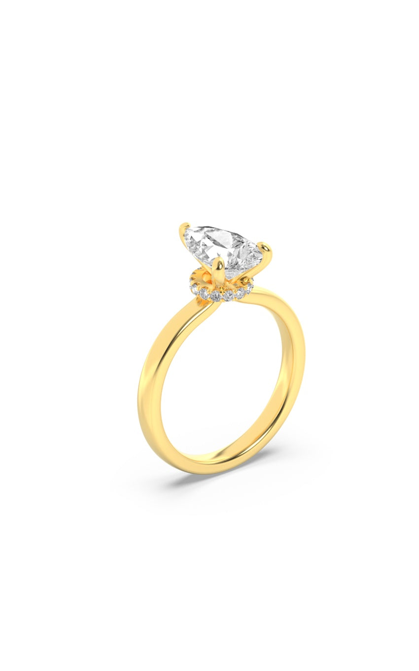 2Cttw Pear Shaped Lab Grown Diamond (F/VS) Hidden Halo Plain Shank Engagement Ring in 14K Gold