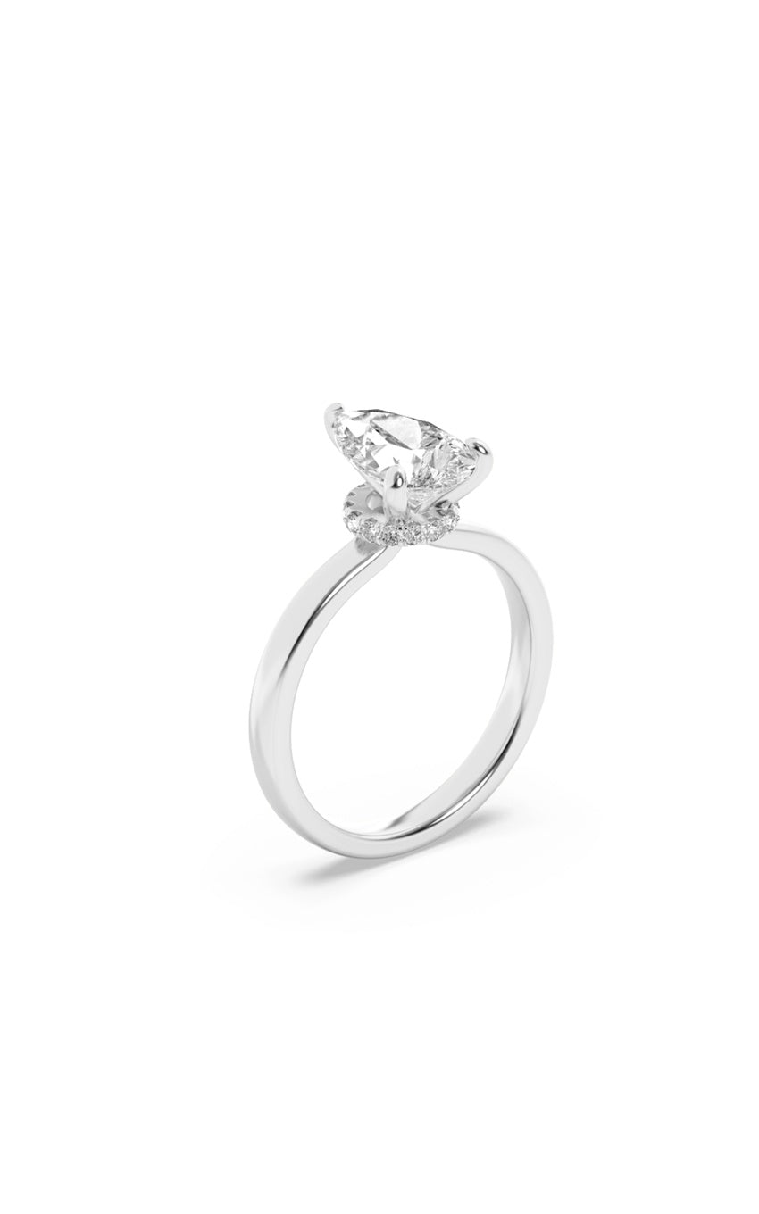 3Cttw Pear Shaped Lab Grown Diamond (F/VS) Hidden Halo Plain Shank Engagement Ring in 14K Gold